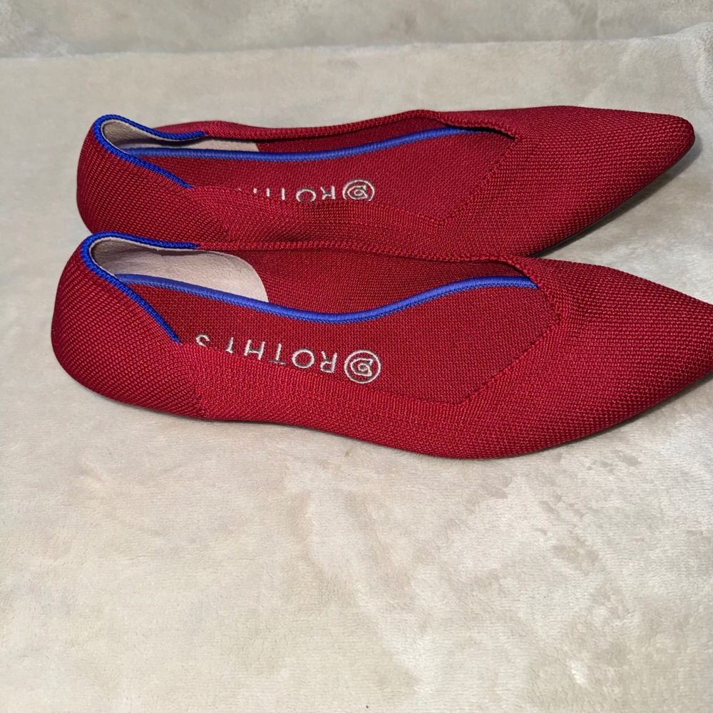 Rothys The Point Red Knit Pointed Toe Flat Shoes Womens Size 9W - Picture 3 of 6